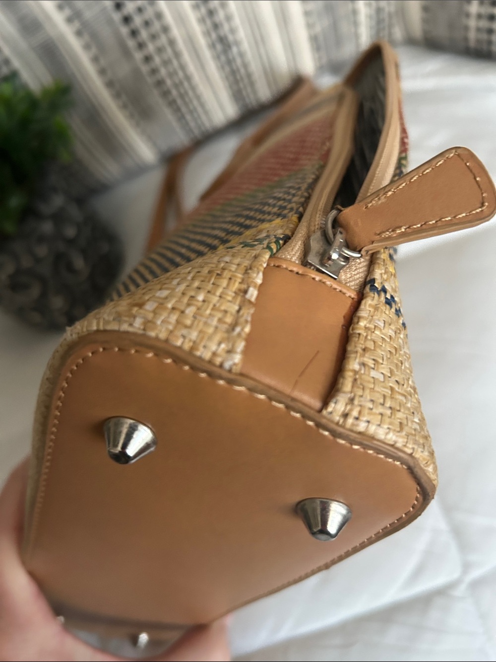 kate spade Multicolor Striped Straw Tote with Tan Handles - Picture 8 of 11